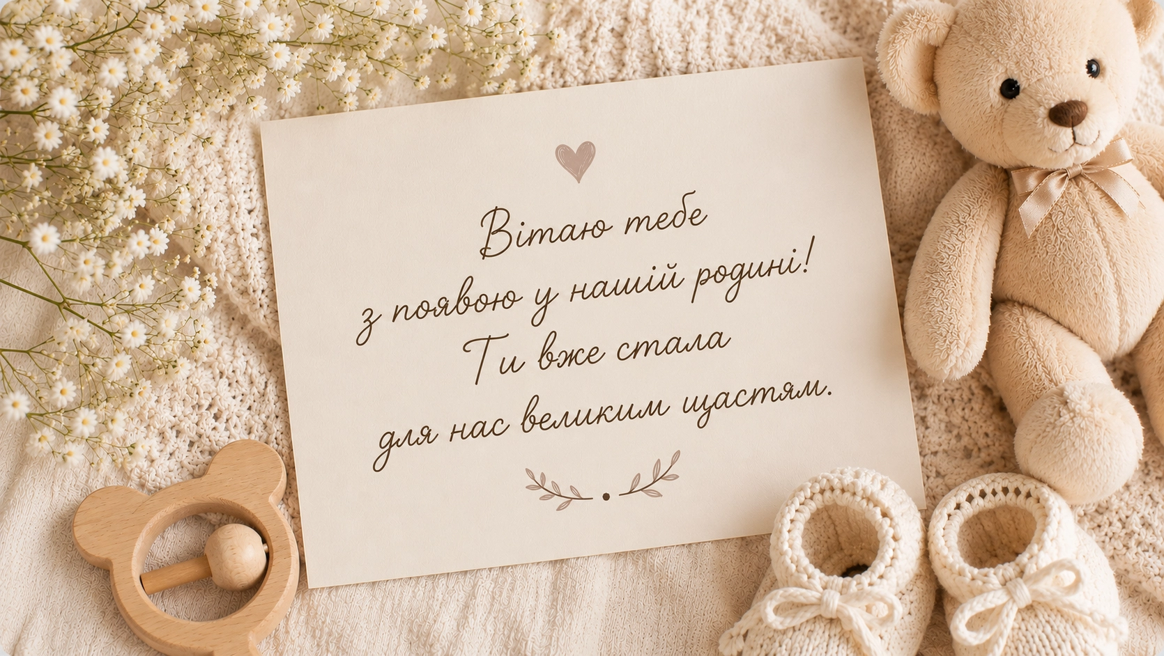 Привітання від дідуся з народженням онучки - ніжна листівка
